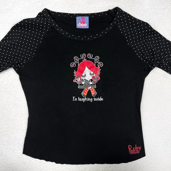 Vtg Ruby Gloom I'm Laughing Inside T Shirt Y2K Hot Topic Mall Goth Emo Baby Tee - Picture 4 of 16